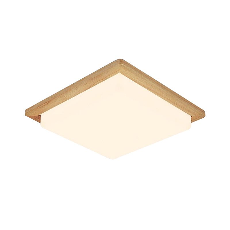 Square Ceiling Mounted Light Modernism Acrylic Beige LED Flush Mount Lamp with Wood Canopy in White/Warm Light, 12.5"/14"/18"/22"/26" Wide