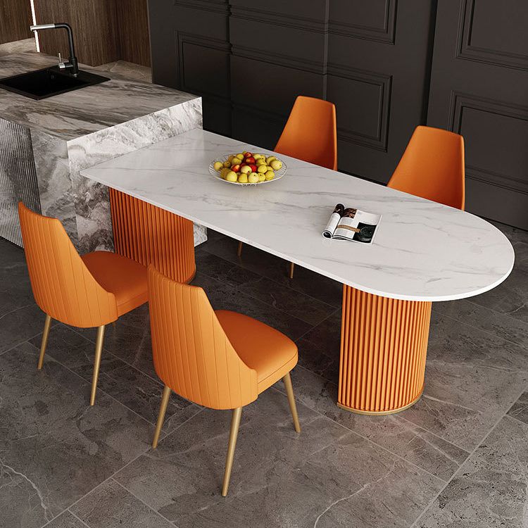 Metal Traditional Luxury Dining Table Free Form Sintered Stone Table with Double Pedestal