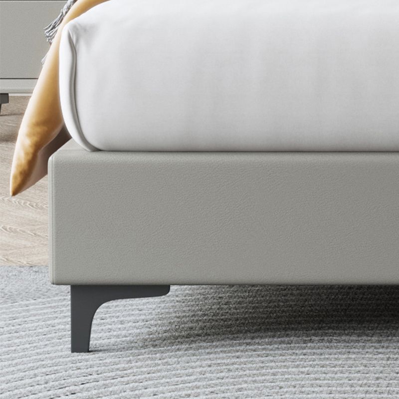 Grey Wooden Standard Bed with Rectangular Leather Panel Headboard