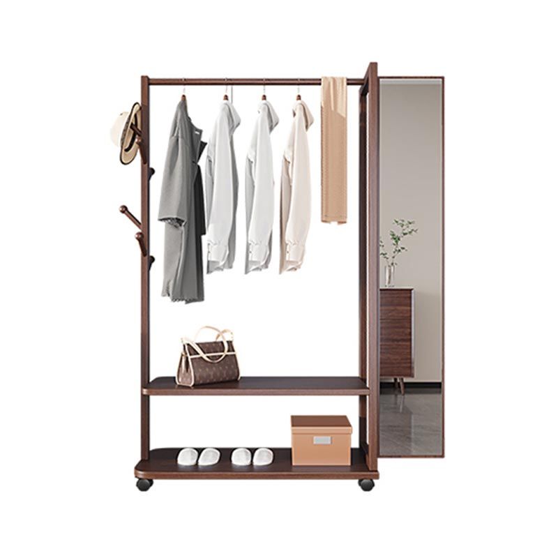 Modern Style Wardrobe Wooden Armoire with Mirror and Storage Shelves