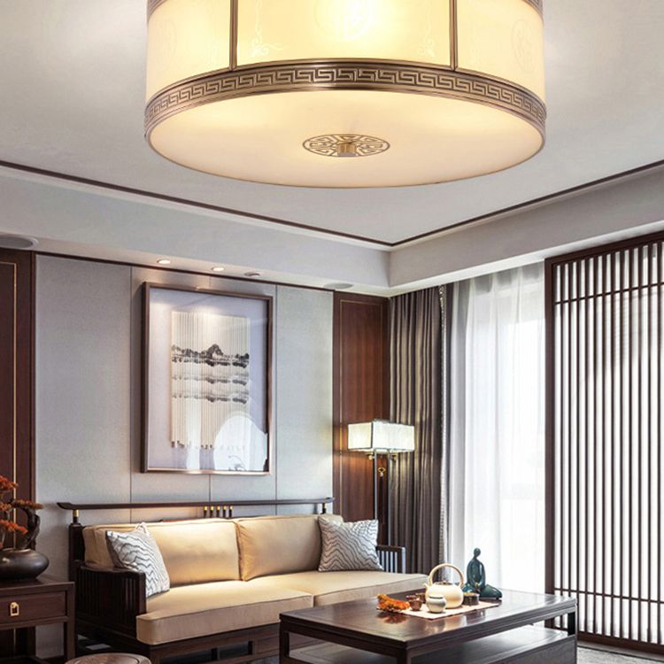 Lampe encastrée en verre blanc tambour, nouveau plafonnier d'intérieur en laiton chinois