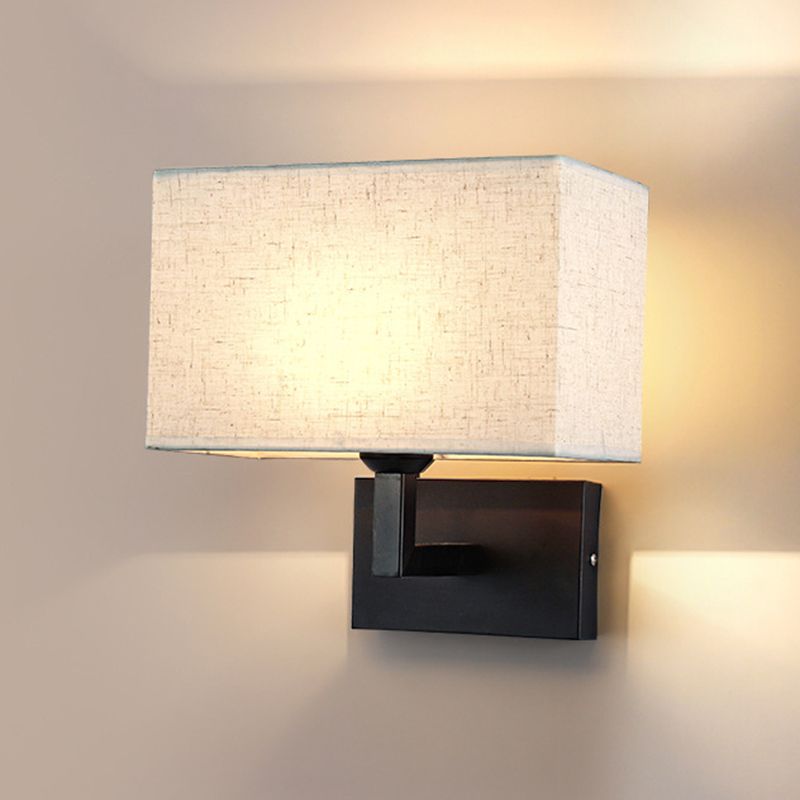 Modern Metal Wall Sconce Rectangle Shape Wall Light with Fabric Shade for Bedroom