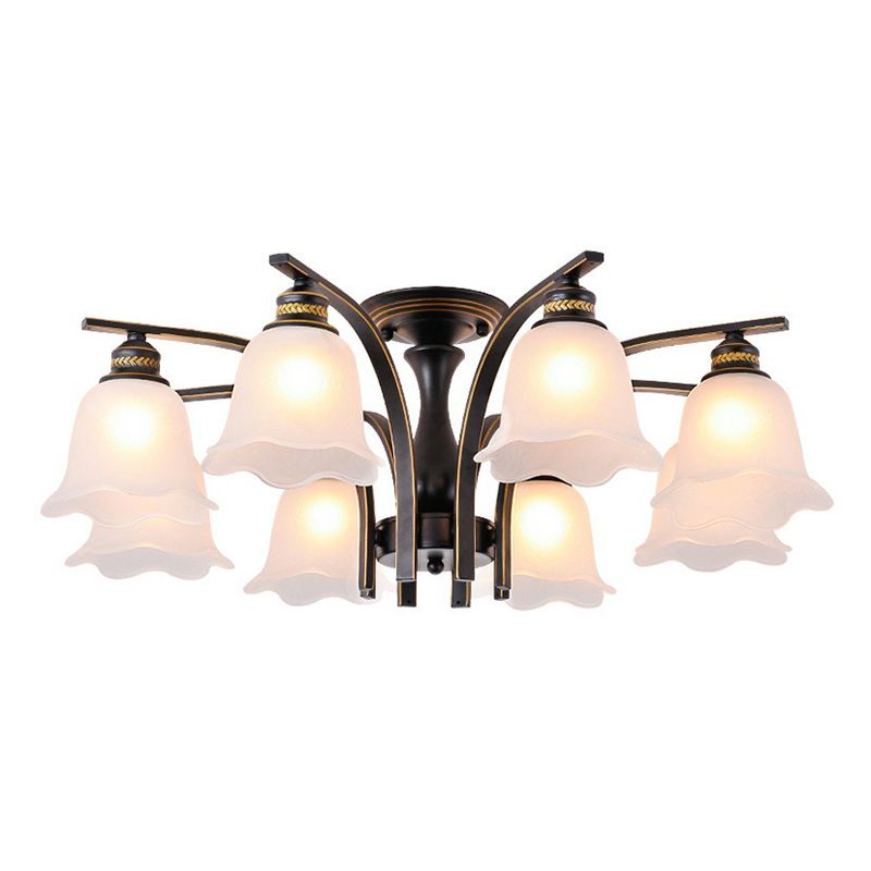 Rustic Ruffled Semi Flush Light Cream Glass Flush Mount Ceiling Chandelier for Living Room