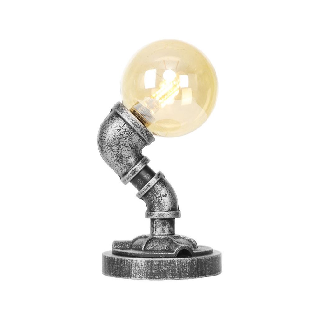 Globe Lampe de travail industrielle en verre transparent/ambre à ampoule unique pour salon, bureau, argent antique