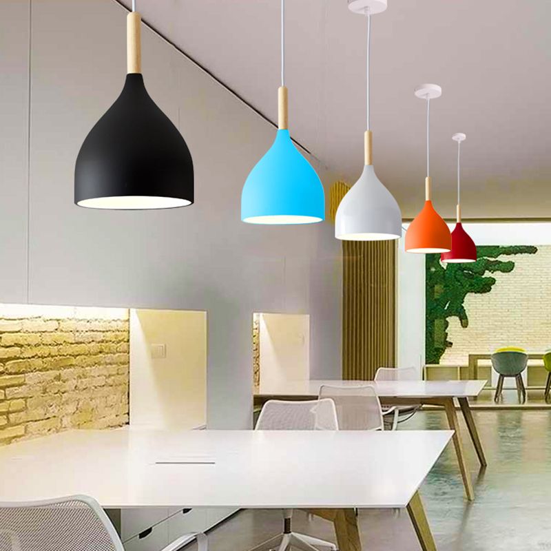 Macaron Water Drop Shaped Pendant Metallic 1-Light Dinner Suspended Lighting Fixture