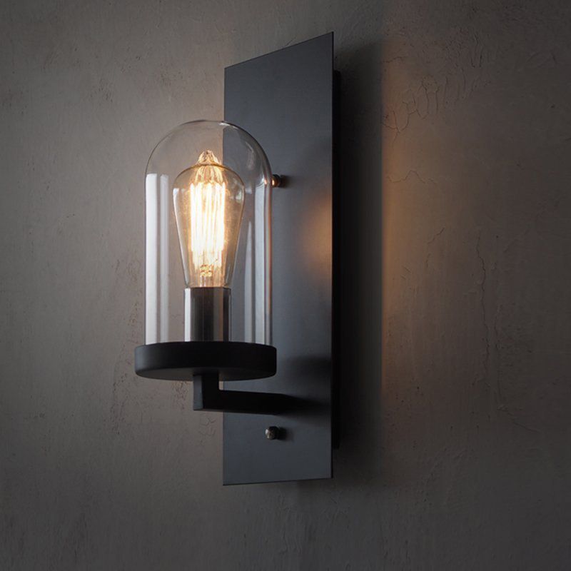 Glass Black Wall Lighting Fixture Shaded Industrial-Style Wall Light Fixture for Aisle