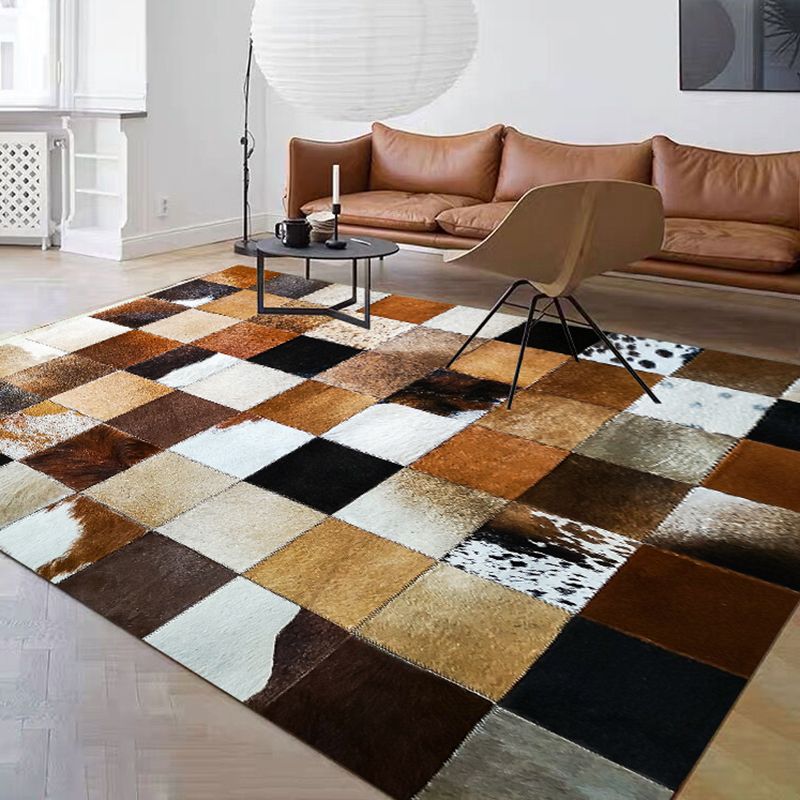 Western Panel Design Carpet Cowhide Indoor Rug Non-Slip Backing Area Carpet for Home Decoration