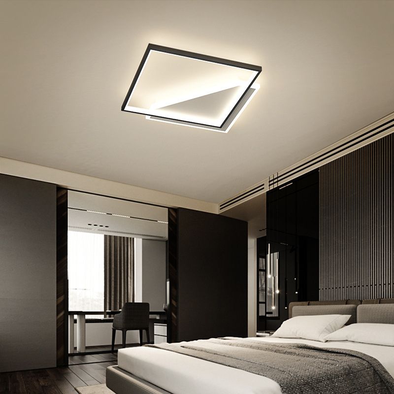 Metal Geometric Shape Flush Mount Light Modern-Style 2 Lights Flush Ceiling Light in Black
