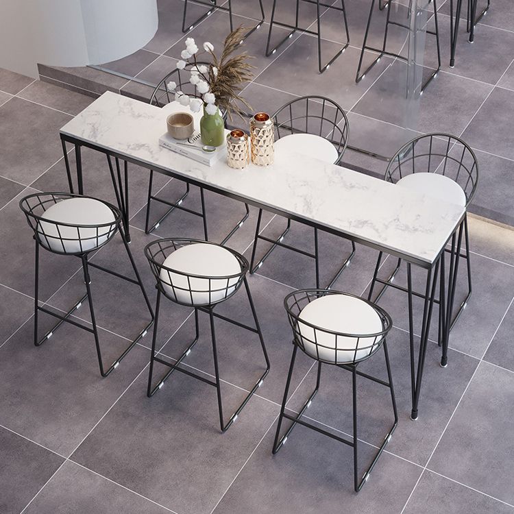 Modern Marble Bar Table with Rectangle Table Top Black Legs Table - 42" H
