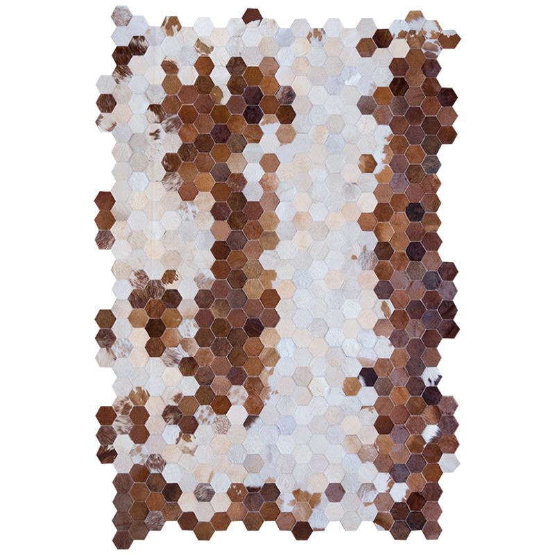 Creative Geo Printed Rug Brown Cowhide Area Rug Pet Friendly Easy Care Indoor Rug for Decoration
