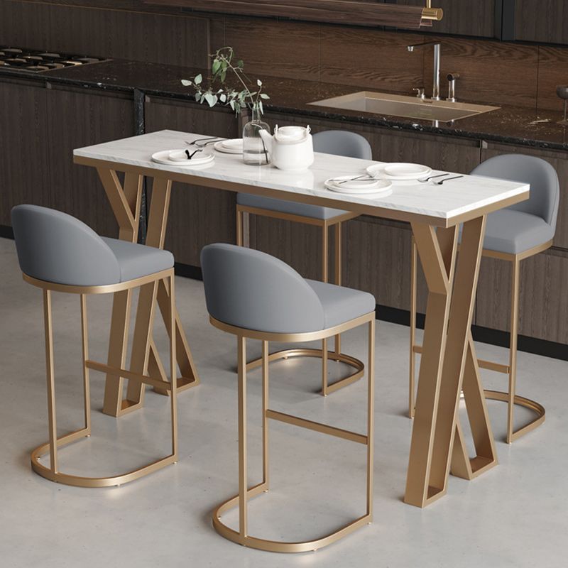 Stone Bar Dining Table Modern Rectangle Bar Table with 4 Legs Pedestal for Dining Room