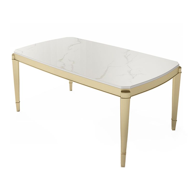 Traditional Luxury Dining Table Rectangle Sintered Stone 4 Legs Table with Wooden Base