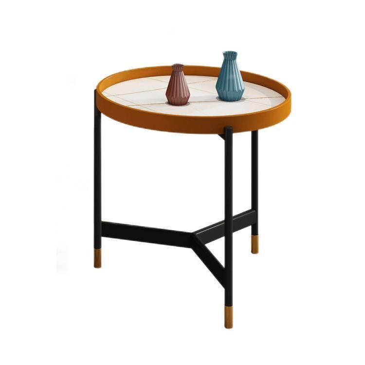 Modern Slate Tray Top 3 Legs Coffee Table White/Black Round Table