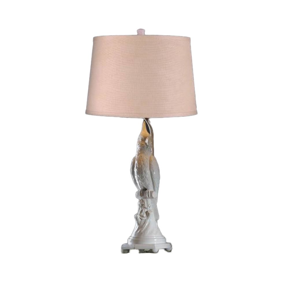 Lámpara de escritorio LED modernista con pantalla de tela, lámpara de escritorio pequeña de cono verde/blanco con base de pájaro