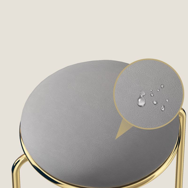 Contemporary Pouf Ottoman Fabric Upholstered Metal Frame Round Ottoman