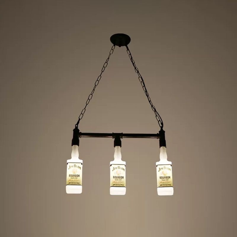 1/6/9-Bulb Frosted White Glass Island Lamp Loft Style Black Wine Bottle Restaurant Plafond Suspension Lamp