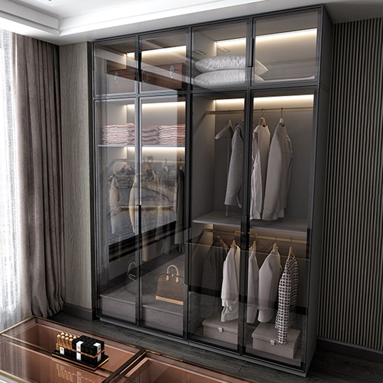 Black Manufactured Wood Cabinet with Glass Doors Modern Storage Cabinet