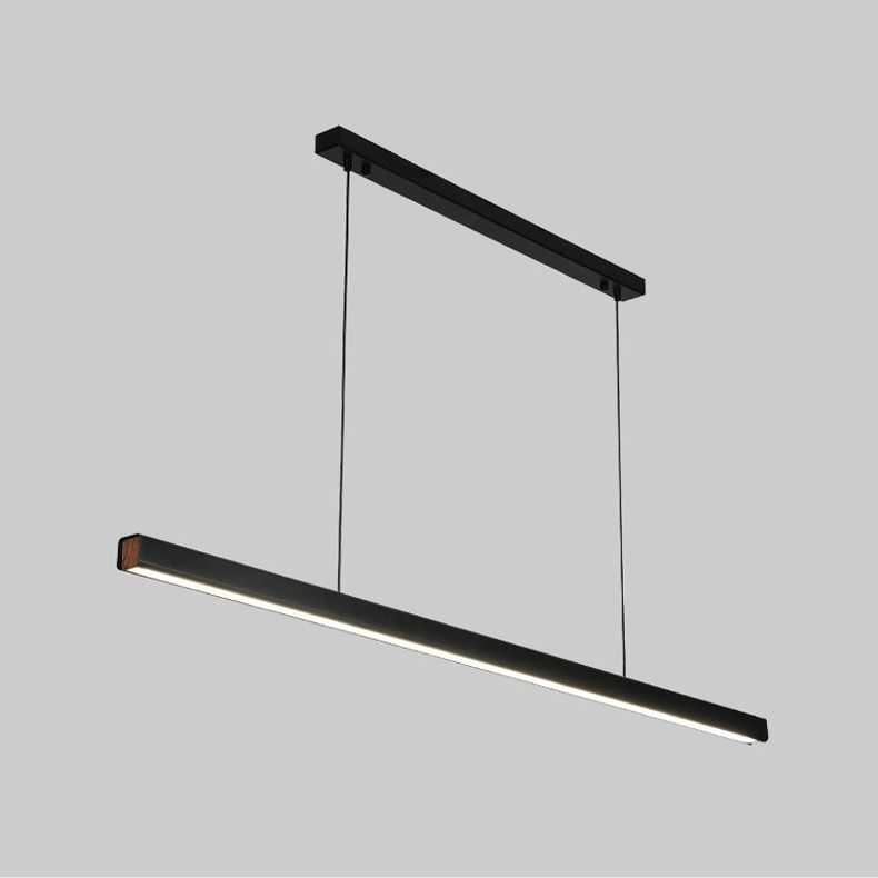 Modern Metal Island Light Strip Colgante de isla LED negra para comedor