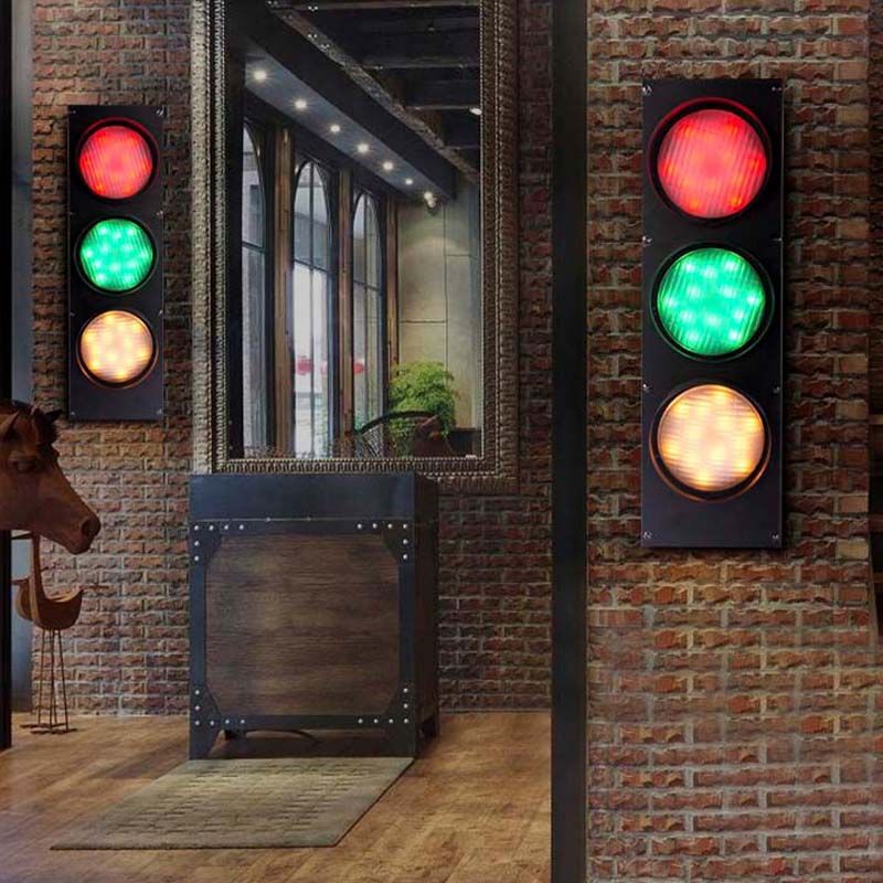 Creative Traffic Light Wall Mount Light 3 Lights Industrial LED Wall Lighting in Black for Bar