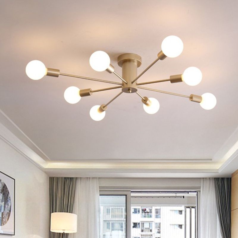 8/10 lumières exposées Semi-encastrées, éclairage industriel en métal doré, luminaire monté au plafond pour le salon