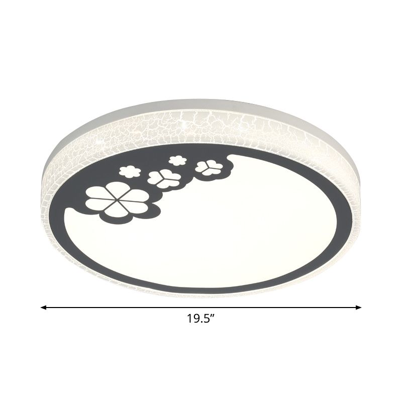 Modernist Round Flushmount Lighting Metal LED Bedroom Flush Mount in White and Black with Leaf Pattern