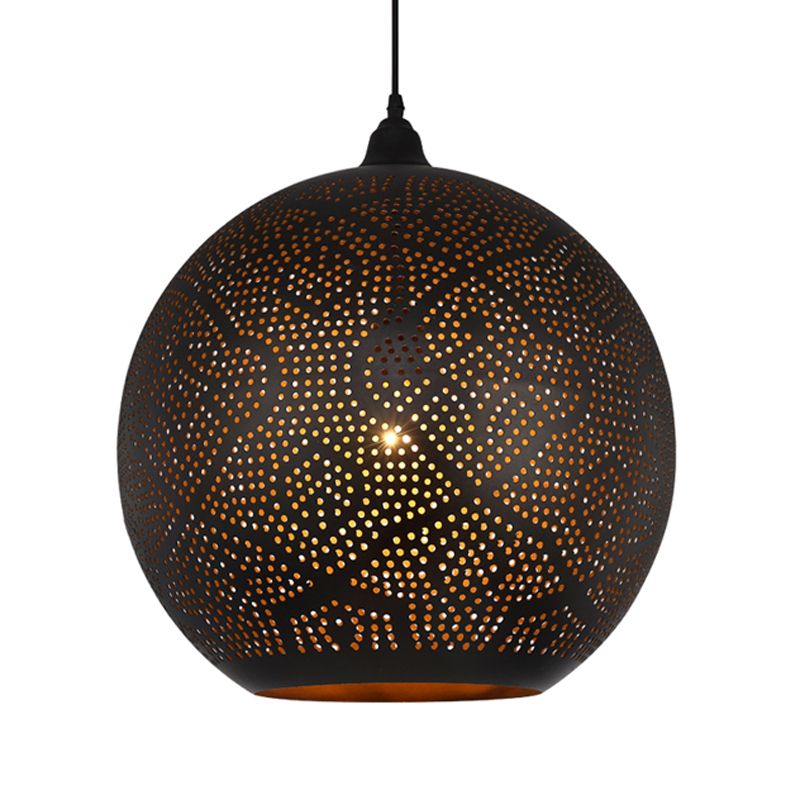 Decorative Spherical Pendant Lighting Metal 1 Bulb Ceiling Suspension Lamp in Black