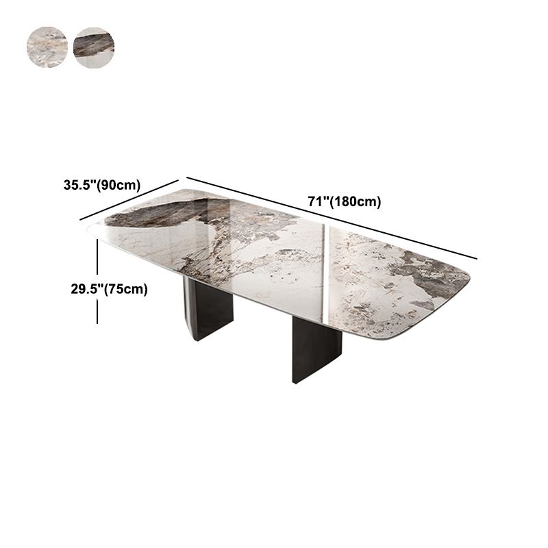 Industrial Double Pedestal Dining Table Rectangle Stone Top Dining Room Table