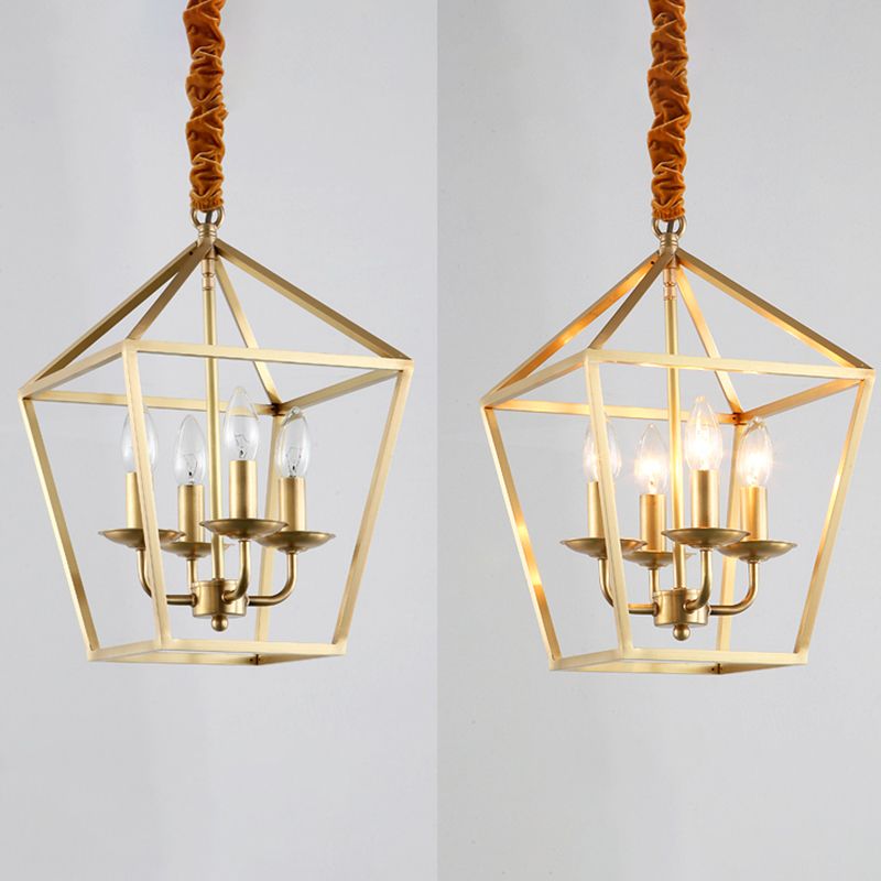 4 Bulbs Ceiling Lamp with Geometric Shade Metal Traditional Dining Room Chandelier Pendant Light in Gold