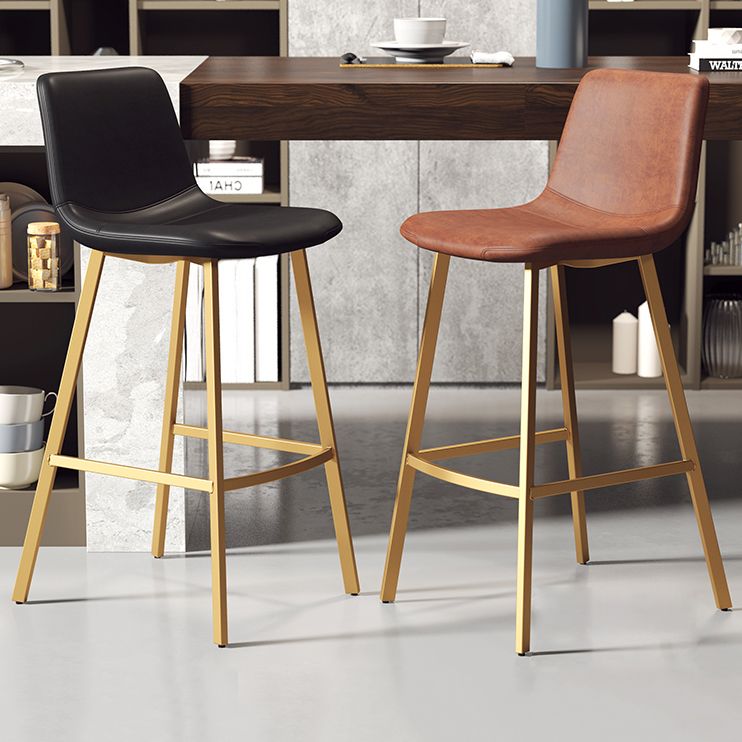 Glam Backrest Armless Counter Stool Iron Kitchen Bar Stool with Leather Cushion and Pedal