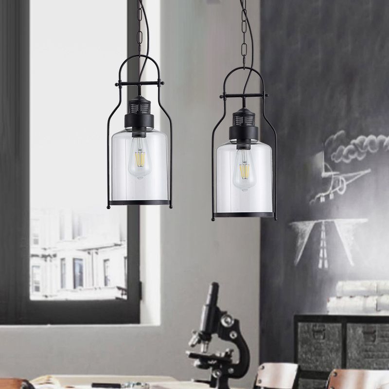 Nero 1 Light Light Light Light Industrial Cilindri Glassero Appednare lampada con giuntura in metallo