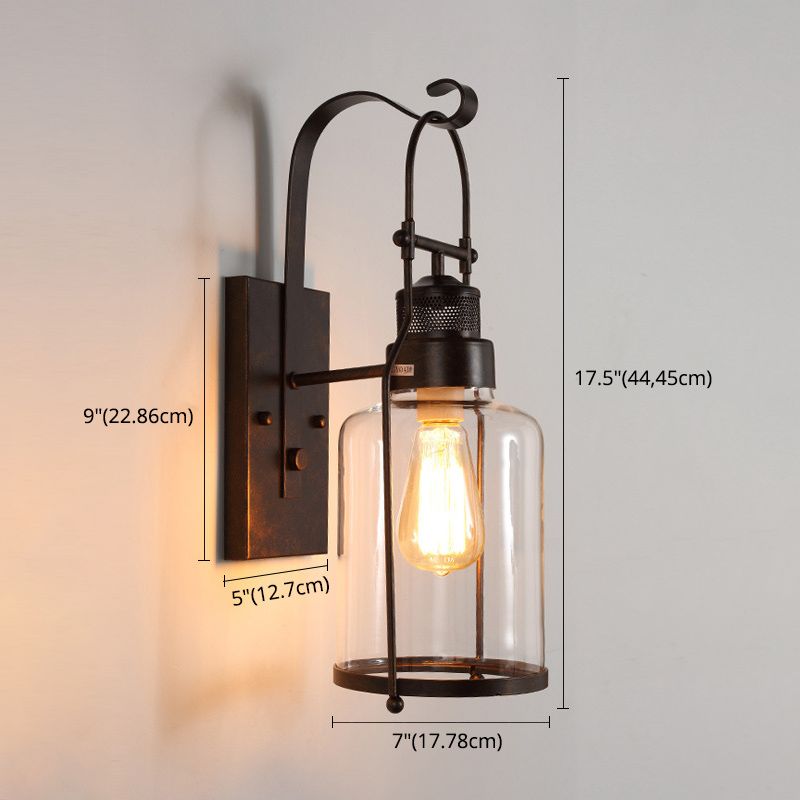 Schwarz 1-Licht-Wandmontage Leuchte Industrielle Clearglaszylinderlampe