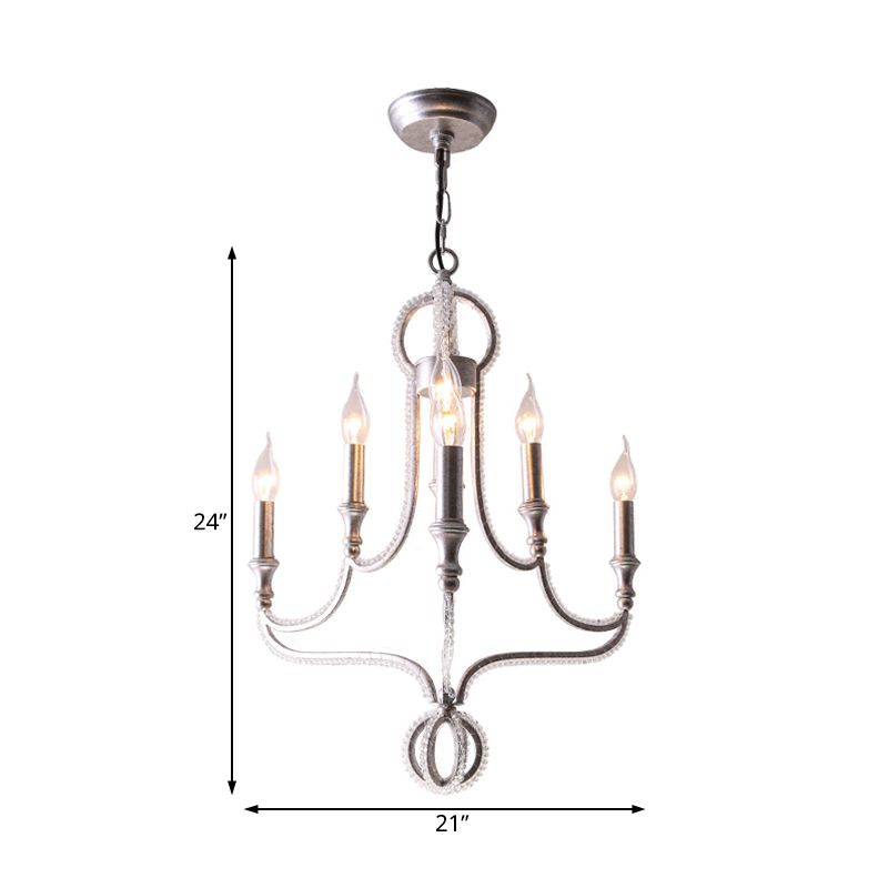 Candle Metal Chandelier Light Fixture Traditional Light 5 Lights Living Room Ceiling Light in Rust with Crystal Accent