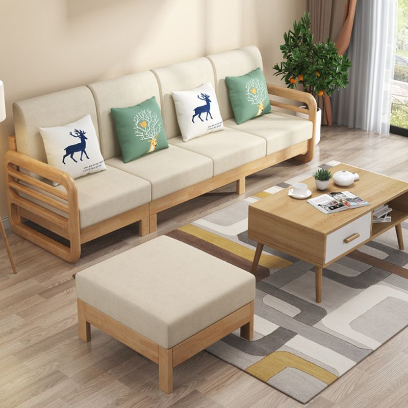 Solid Wood/Linen Natural Sofa with Chaise Nordic 34.65" H Cushions Sofa