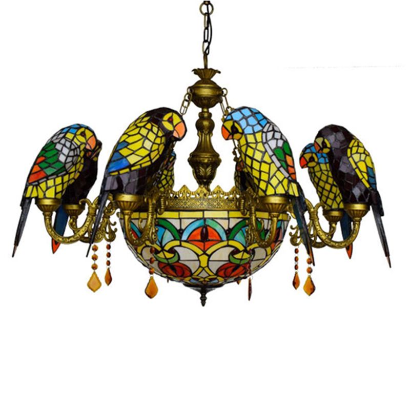 Multi Colored Tiffany Glass Suspension Lighting Victorian Style Ceiling Suspension Lamp for Living Room