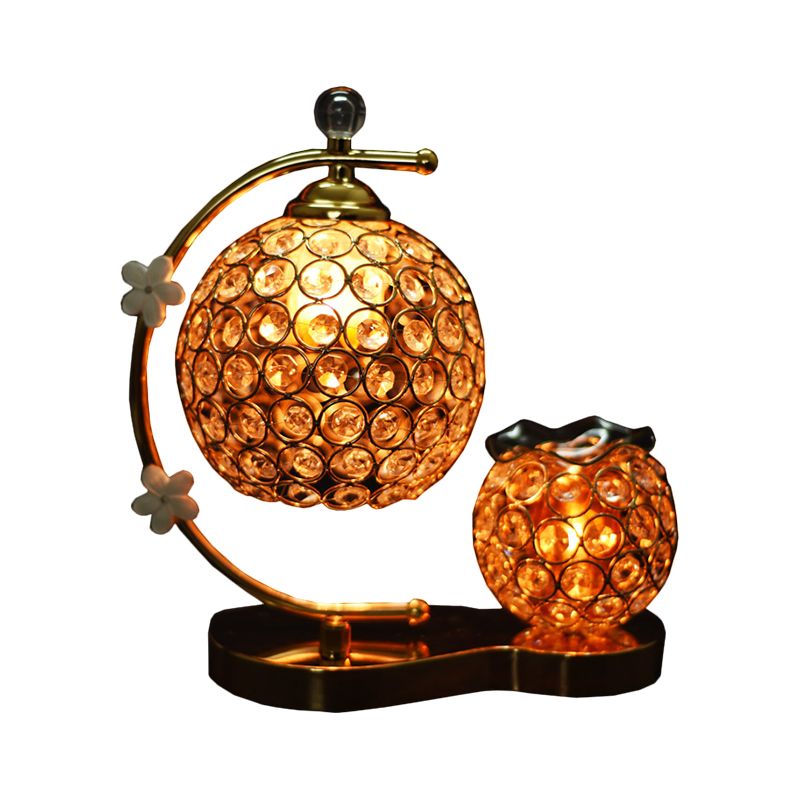 Wereldwijd kristal ingelegde bureaulamp eenvoud Single Head Gold Night Table Light met bloemen decor