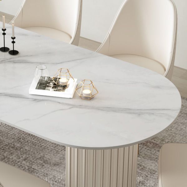 Modern Stone Dining Table White Double Pedestal Base Table for Dining Room