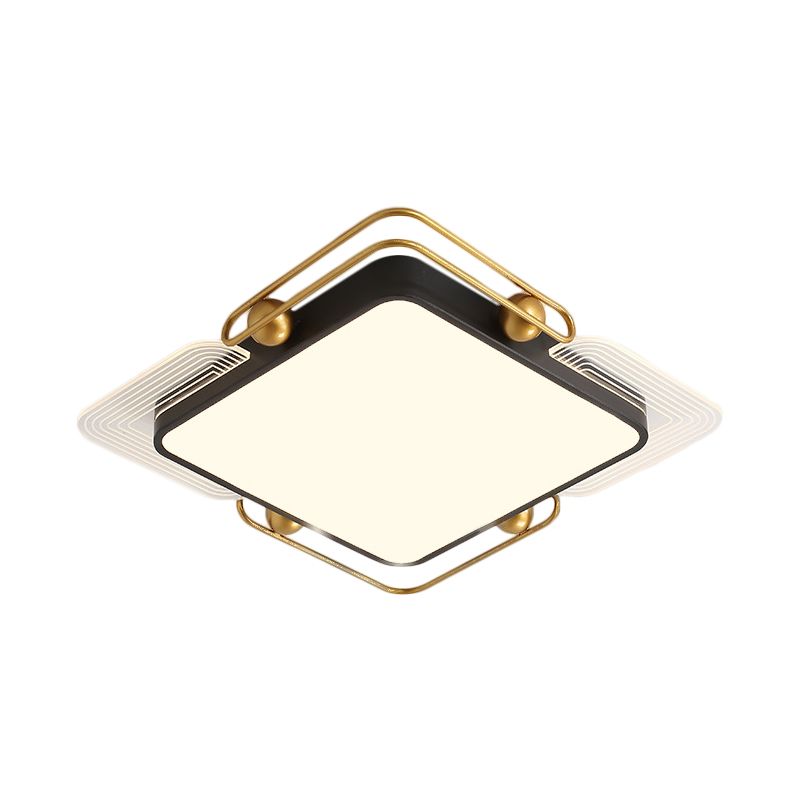 Square/Rectangular Flush Lighting Modernist Metal LED Ceiling Mounted in Black and Gold, 16.5"/20.5"/35.5" Dia