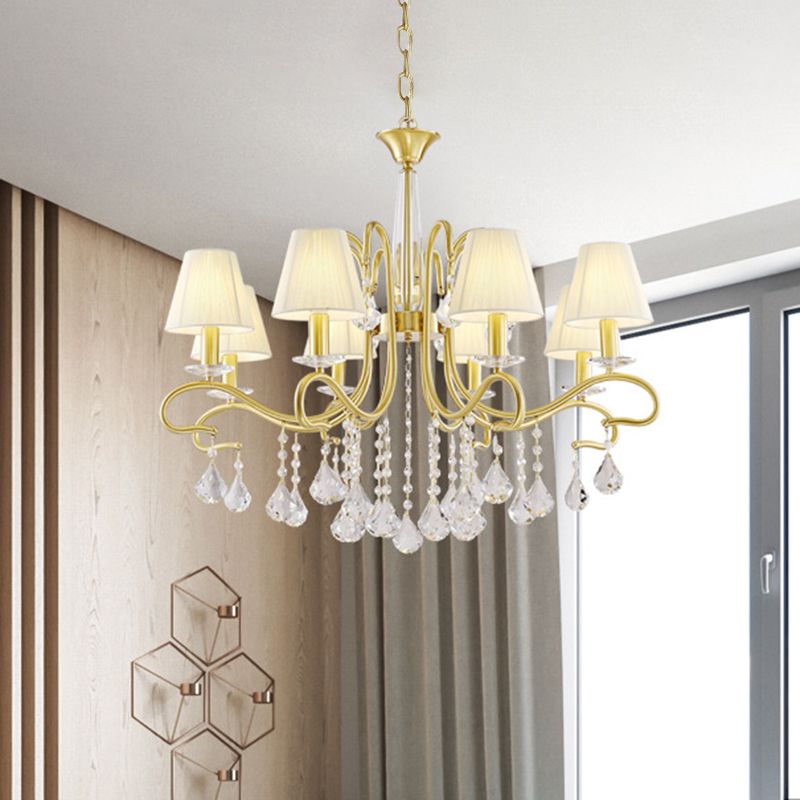 Plafond cristal en laiton Chandelier Country Country Style Metallic Swirl Arm Pendululum Light With Cone Fabric Shade