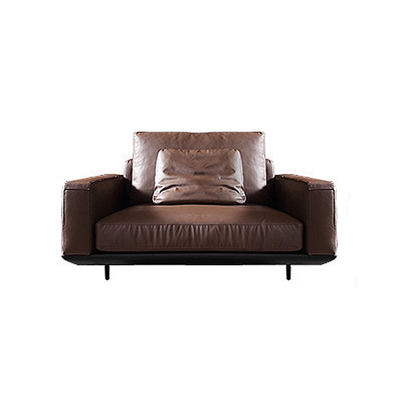 Mid-Century Modern Square Arm Sofa and Chaise Genuine Leather Sectional for Living Room