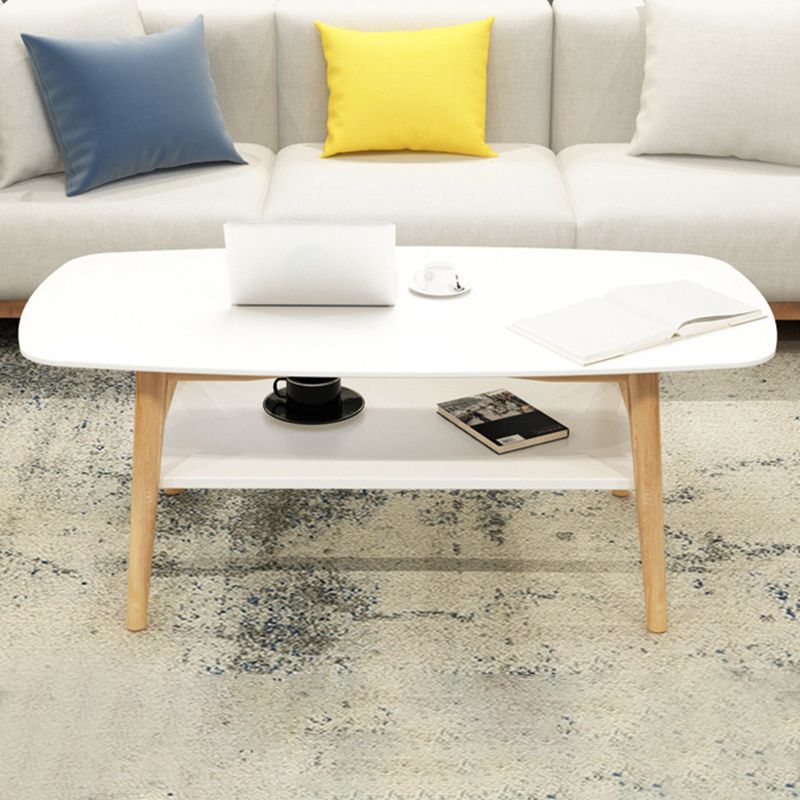 Scandinavian 4 Legs Coffee Table with Shelf Wood Cocktail Table