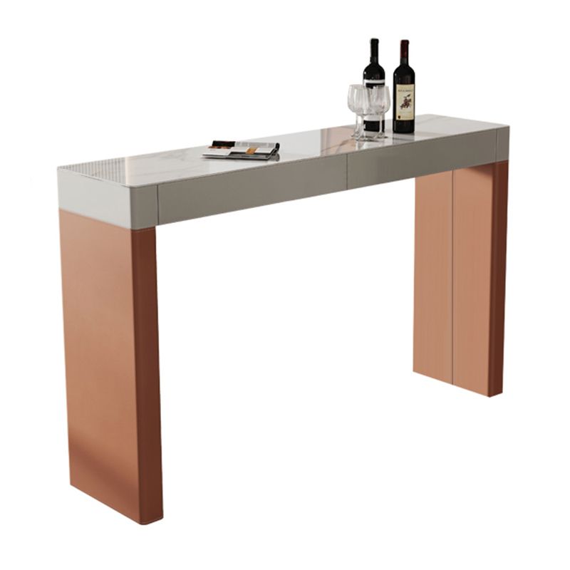 Contemporary Rectangle Bar Dining Table Leather and Wood Pedestal Bar Table
