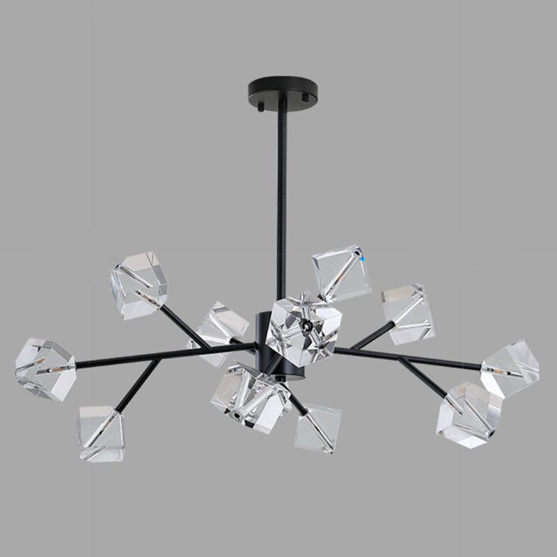 Contemporary Sputnik Chandelier Lighting Beveled Crystal Ceiling Chandelier in Black