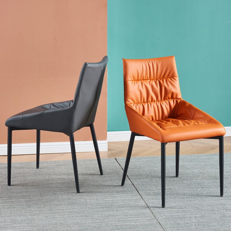 Modern Style Faux Leather Chair Armless Side Chairs with Metal Legs for Kitchen