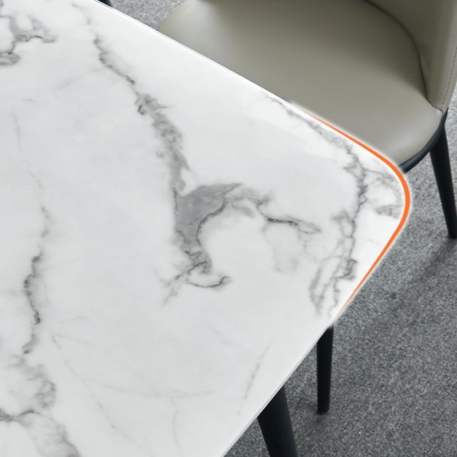 Rectangle Industrial Dining Table Fixed Table with Marble for Dining Room