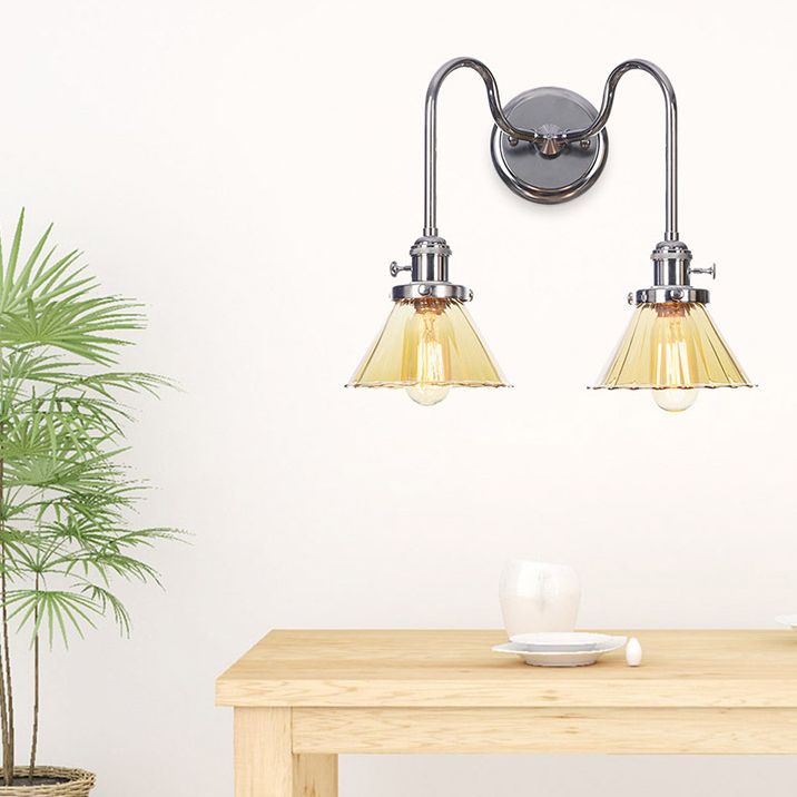 Industrial Vanity Lighting Glass 2-Light Vanity Wall Lights in Silver