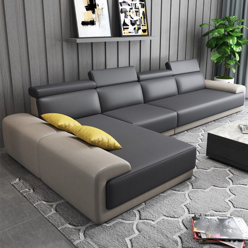 Faux Leather Sofa and Chaise Gray Pillow Top Arm Slipcovered Sofa
