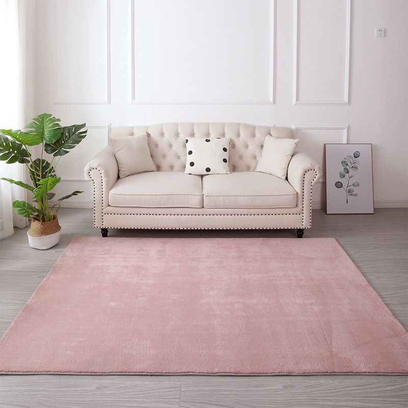 Apricot Simple Rug Polyester Pure Color Rug Non-Slip Backing Rug for Living Room