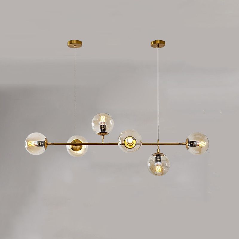 Linear Pendant Lighting Minimal Glass 6 Lights Chandelier Lighting in Black