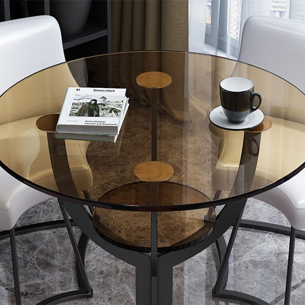 Modern Style Glass Dining Table Black Round Dinner Table with Pedestal Base
