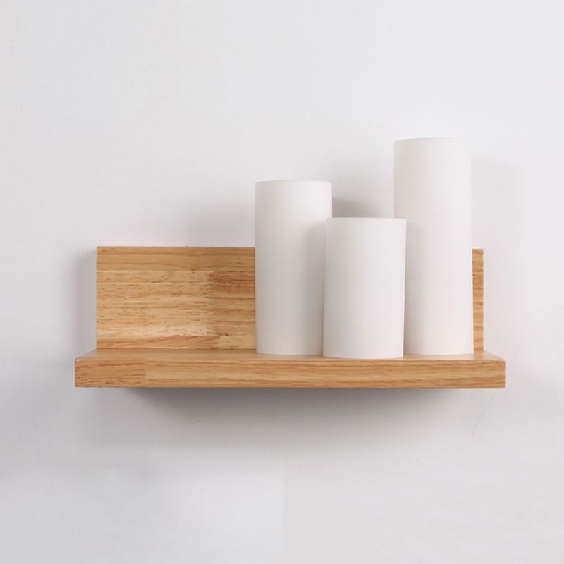 Modern Style Cylinder Shape Wall Light Wood 3 Lights Sconces for Bedroom